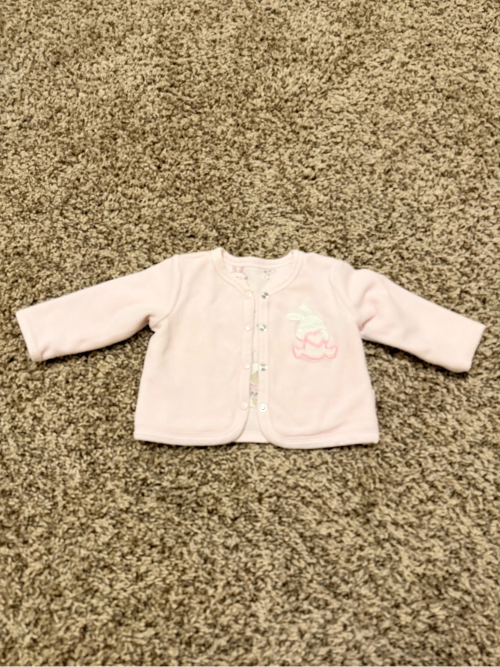 Reversible jacket Soft Pink Button-Front Baby Top with Bunny Accent